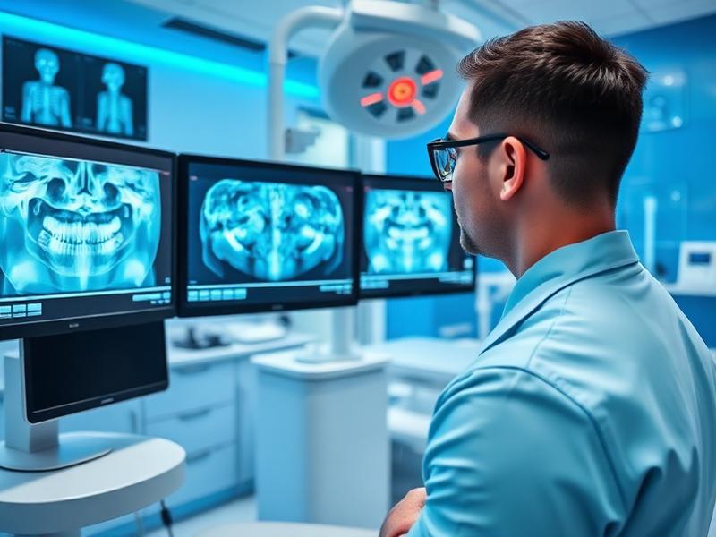 Medical professional analyzing CBCT scans